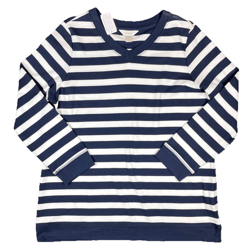 CJ Banks Womens Long Sleeve Blue White Stripe Knit Top Size 1X Nautical Coastal